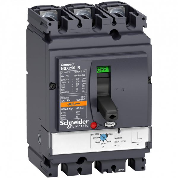 Schneider Electric Compact NS630 3P Выключатель MA50 NSX100R(200кА при 415В, 45кА при 690B)