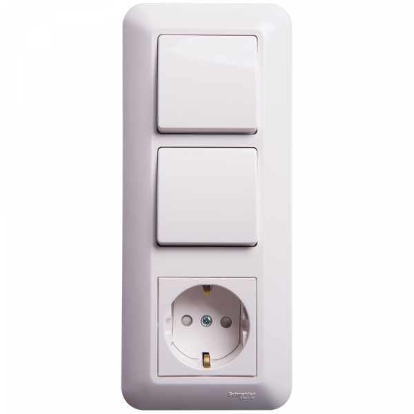 Systeme Electric Wessen Прима внутр Бел Блок: Розетка с/з + Выключатель 1-кл. + Выключатель 1-кл. (индивид.упак.)