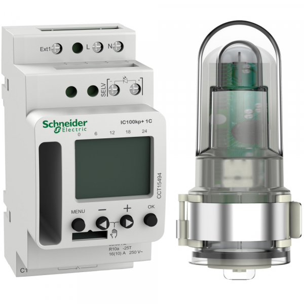 Schneider Electric Сумеречный выключатель ic100kp+ 1с прогр.C улич.Дат,1вых,под-ка bt модуля (excluded)