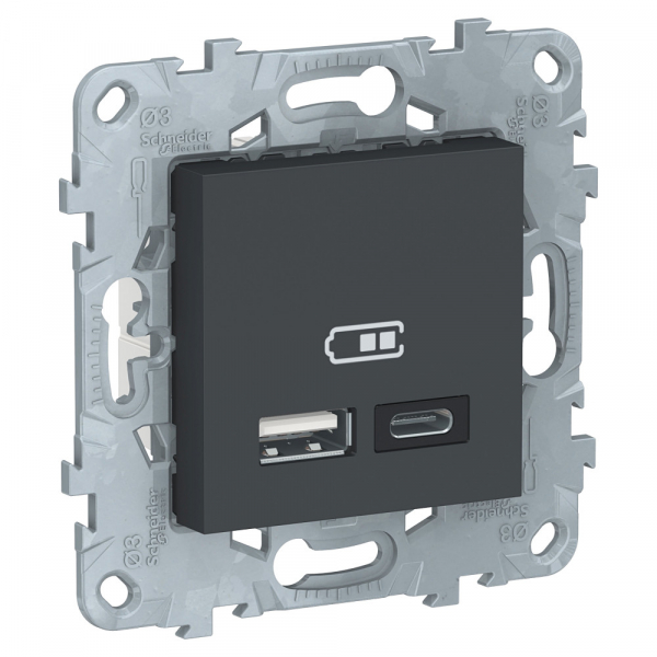 Schneider Electric Unica New Антрацит Розетка USB, 2-местная, тип А+С, 5 В / 2400 мА