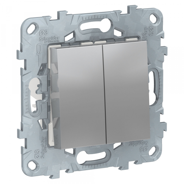 Schneider Electric Unica New Алюминий Переключатель 2-клавишный, перекрестный, 2 x сх. 7, 10 AX, 250В