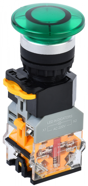 IEK Кнопка D8-11MD "Грибок" d=22мм 1з+1р с подсветкой зеленая