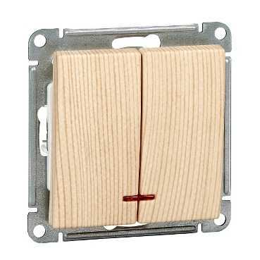 Systeme Electric Wessen 59 Сосна Выключатель 2-клавишный с подсветкой 10АХ