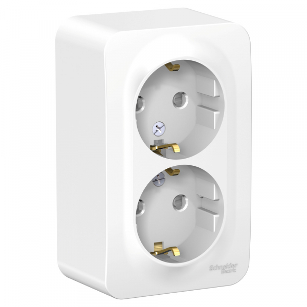 Systeme Electric Blanca наруж Бел Розетка 2-ая с/з со шторками 16А, 250В, монтажная пластина