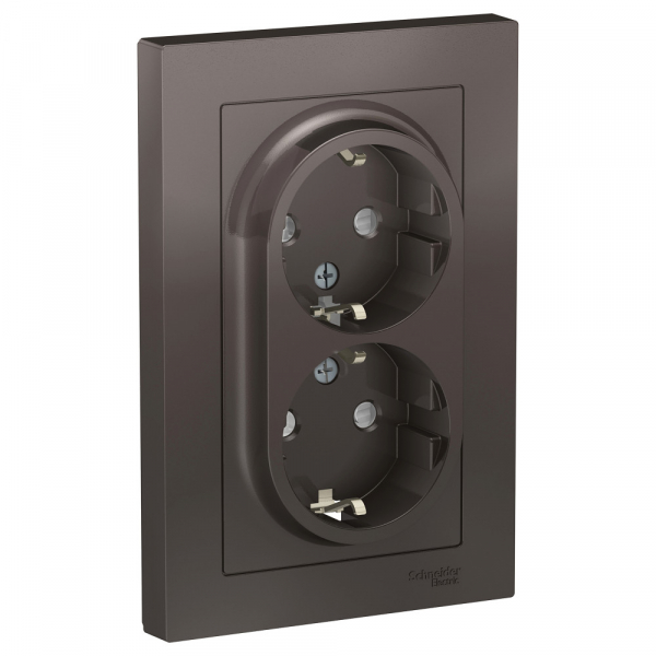 Systeme Electric AtlasDesign Мокко Розетка с/з двойная, со шторками, 16А, в сборе