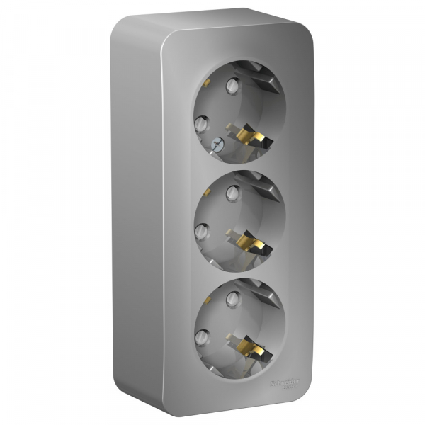 Systeme Electric Blanca наруж Алюминий Розетка 3-ая с/з со шторками 16А, 250В, изолир. пластина