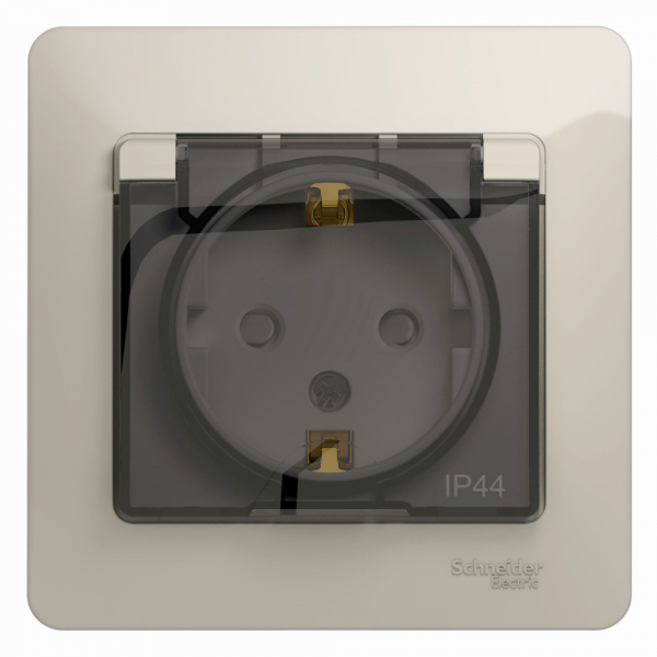 Systeme Electric Glossa Молочный Розетка с/з со шторками с крышкой IP44 (в сборе)