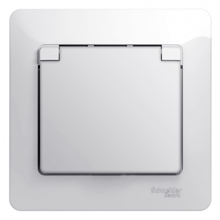 Systeme Electric Glossa Бел Розетка с/з со шторками с крышкой, IP20 (в сборе с рамкой)