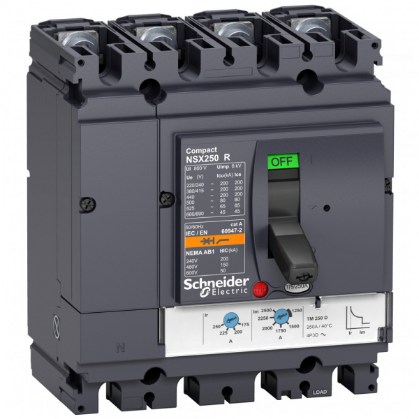 Schneider Electric Compact NS630 4P Выключатель TM100D NSX100R(200кА при 415В, 45кА при 690B)
