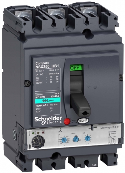 Schneider Electric Compact NSX Силовой Автоматический выключатель 3P Iu=100А диапазон уставки тока расцепления: 150А NSX100HB1 MR 2.2M