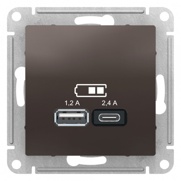 Systeme Electric AtlasDesign Мокко USB A+С, 5В/2,4А, 2х5В/1,2А, механизм