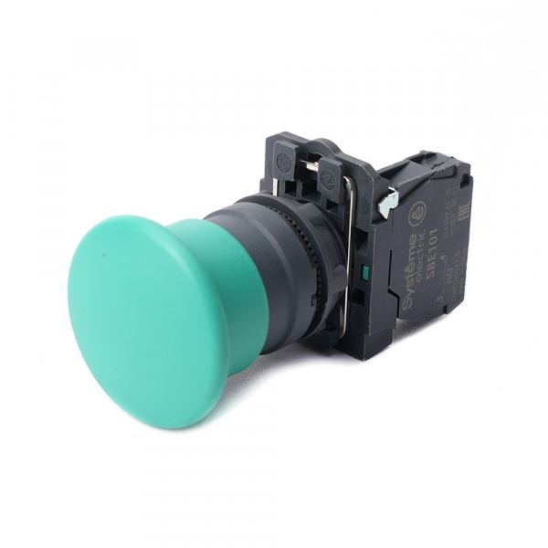 Systeme Electric Кнопка с гриб головкой SB5 в сборе 22мм 40мм зеленая с возвратом пластик 1НО