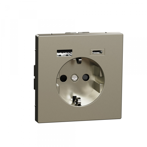 Schneider Electric MERTEN D-Life Никель Розетка силовая 16 A с зарядкой USB A+C 3 A