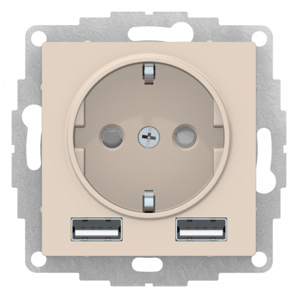 Systeme Electric AtlasDesign Бежевый SO + USB Розетка A+A, 5В/2,4А, 2х5В/1,2А, механизм