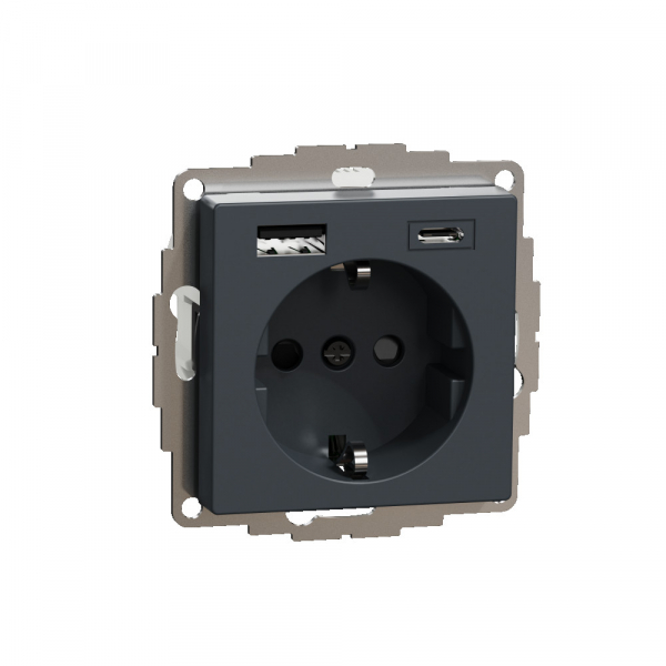 Schneider Electric MERTEN SM Антрацит Розетка силовая 16 A с зарядкой USB A+C 3 A