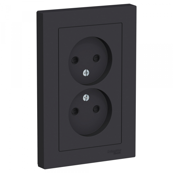 Systeme Electric AtlasDesign Карбон Розетка б/з двойная, со шторками,16А, в сборе