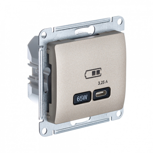 Systeme Electric Glossa Титан USB Розетка тип-C 65W высокоскор.заряд. QC, PD, мех.