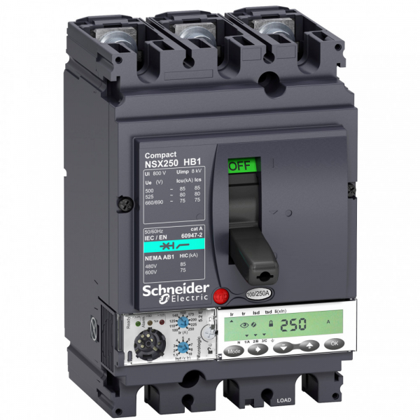 Schneider Electric Compact NSX Силовой Автоматический выключатель 3P Iu=250А диапазон уставки тока расцепления: 375А 85кА IP30