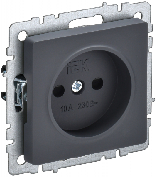 IEK BRITE BASE Графит Розетка без з/к с з/ш 10А РСш10-2-БрГ