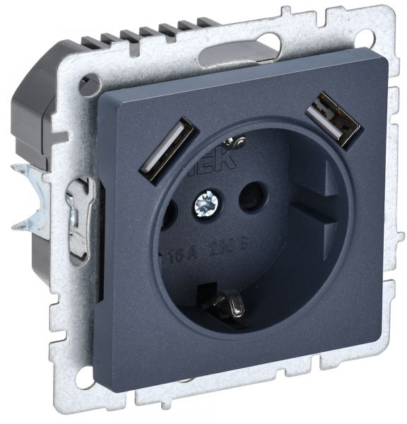 IEK BRITE BASE Маренго Розетка с з/к/ш 16А с USB A+A 2,1А РЮш10-1-БрМ