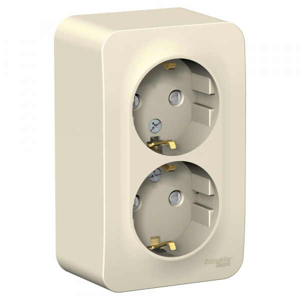 Systeme Electric Blanca наруж Молочная Розетка 2-ая с/з со шторками 16А, 250В, изолир. пластина