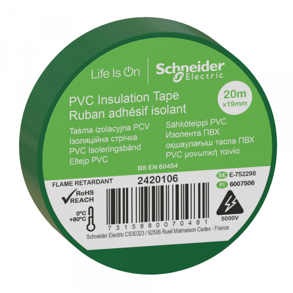 Schneider Electric OptiLine 45 Зеленая Изолента ПВХ 19ммх20м