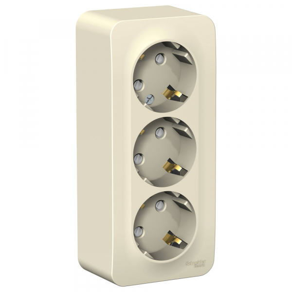 Systeme Electric Blanca наруж Молочная Розетка 3-ая с/з со шторками 16А, 250В, изолир. пластина