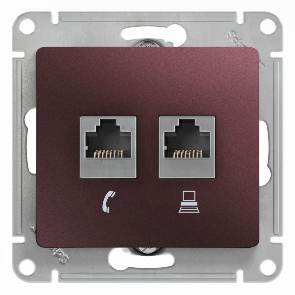 Systeme Electric Glossa Баклажановый Розетка 2-ая RJ11+RJ45, кат.5E