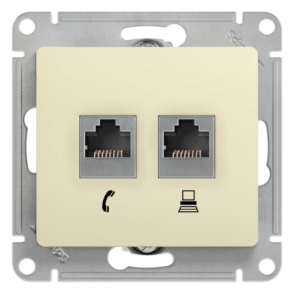 Systeme Electric Glossa Беж Розетка 2-я RJ11+RJ45, кат.5E