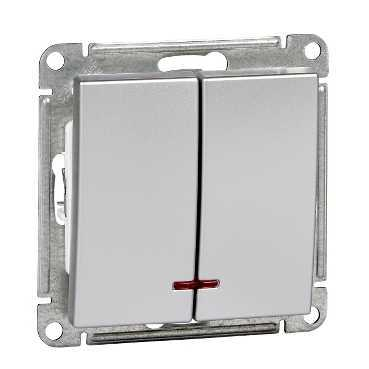 Systeme Electric Wessen 59 Матовый хром Выключатель 2-клавишный 10АХ с подсветкой