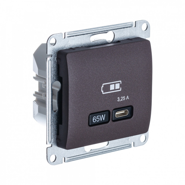 Systeme Electric Glossa Шоколад USB Розетка тип-C 65W высокоскор.заряд. QC, PD, мех.
