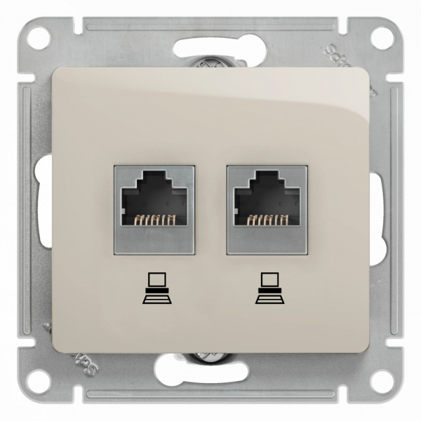 Systeme Electric Glossa Молочная Розетка 2-ая компьютерная RJ45+RJ45, кат.5E