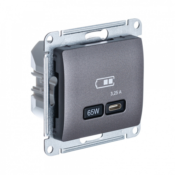 Systeme Electric Glossa Графит USB Розетка тип-C 65W высокоскор.заряд. QC, PD, мех.
