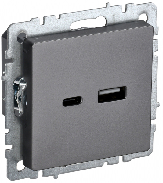 IEK BRITE BASE Сталь Розетка USB A+C 18Вт РЮ11-1-БрС