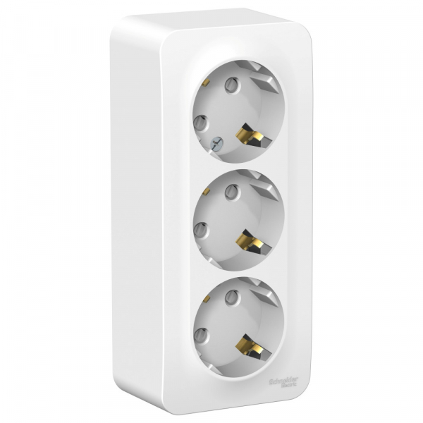 Systeme Electric Blanca наруж Бел Розетка 3-ая с/з со шторками 16А, 250В, изолир. пластина