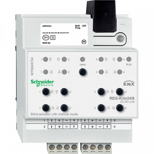 Schneider Electric Merten KNX Актор жалюзи 4-х канальный 24 V DC 6 A возможность ручного управления DIN-рейка