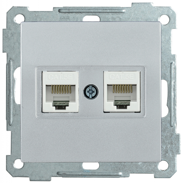 IEK РK10-2-Б Розетка 2-ая комп. RJ45 Cat5e BOLERO серебряный