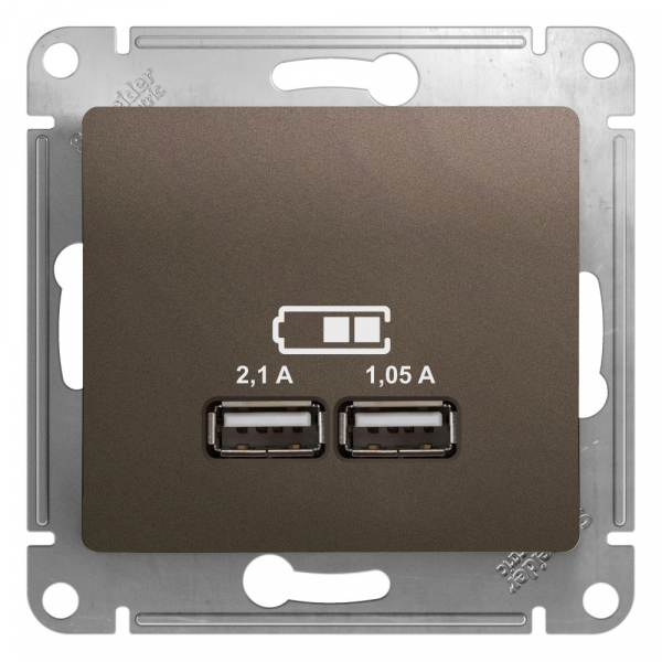 Systeme Electric Glossa Шоколад Розетка USB 5В/2,1А, 2х5В/1,05А
