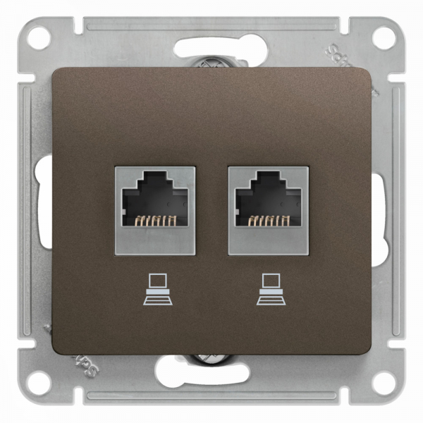 Systeme Electric Glossa Шоколад Розетка 2-ая компьютерная RJ45+RJ45, кат.5E