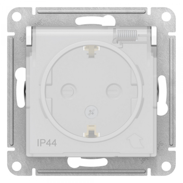 Systeme Electric AtlasDesign Aqua Бел Розетка с/з со шторками с крышкой, 16А, IP44, механизм