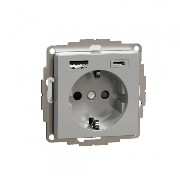 Schneider Electric MERTEN SM Алюминий Розетка силовая 16 A с зарядкой USB A+C 3 A