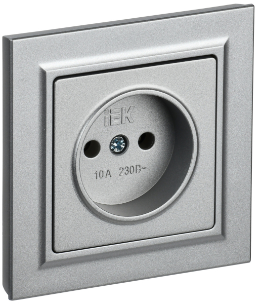 IEK BRITE BASE Алюминий Розетка без з/к/ш 10А в сб. РСР10-1-0-БрА
