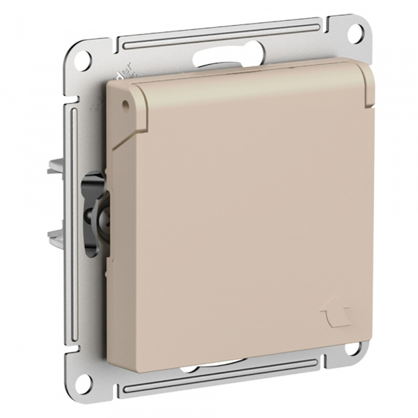 Systeme Electric AtlasDesign Песочный Розетка с/з со шторками с крышкой, 16А, IP20, механизм