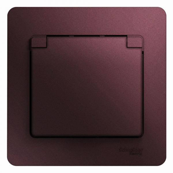 Systeme Electric Glossa Баклажановый Розетка с/з со шторками с крышкой IP20 (в сборе)