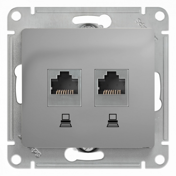 Systeme Electric Glossa Алюминий Розетка 2-ая компьютерная RJ45+RJ45, кат.5E