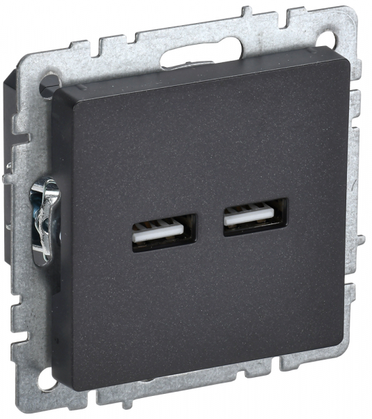 IEK BRITE BASE Черный Розетка USB A+A 3,1А РЮ10-1-БрЧ