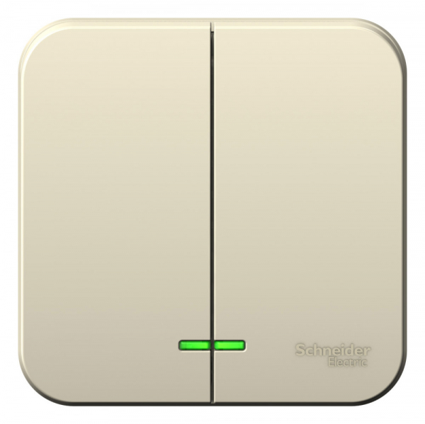 Systeme Electric Blanca наруж Молочный Выключатель 2-клавишный с подсветкой 10А, 250B, изолир. пластина