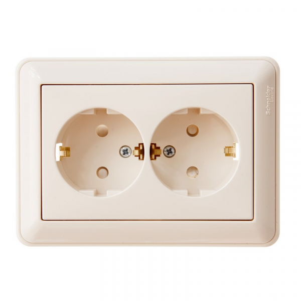 Systeme Electric Wessen 59 Беж Розетка 2-ая с/з с защитными шторками (в сборе, с рамкой)