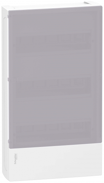 Schneider Electric RESI9 MP (Mini Pragma) Бокс навесной с дымчатой дверью 3 ряда/36 модулей, IP40, IK07, 63А, 2 клеммы, Италия