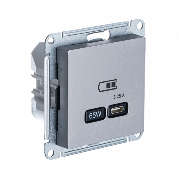 Systeme Electric AtlasDesign Сталь USB Розетка тип-C 65W высокоскор.заряд. QC, PD, мех.